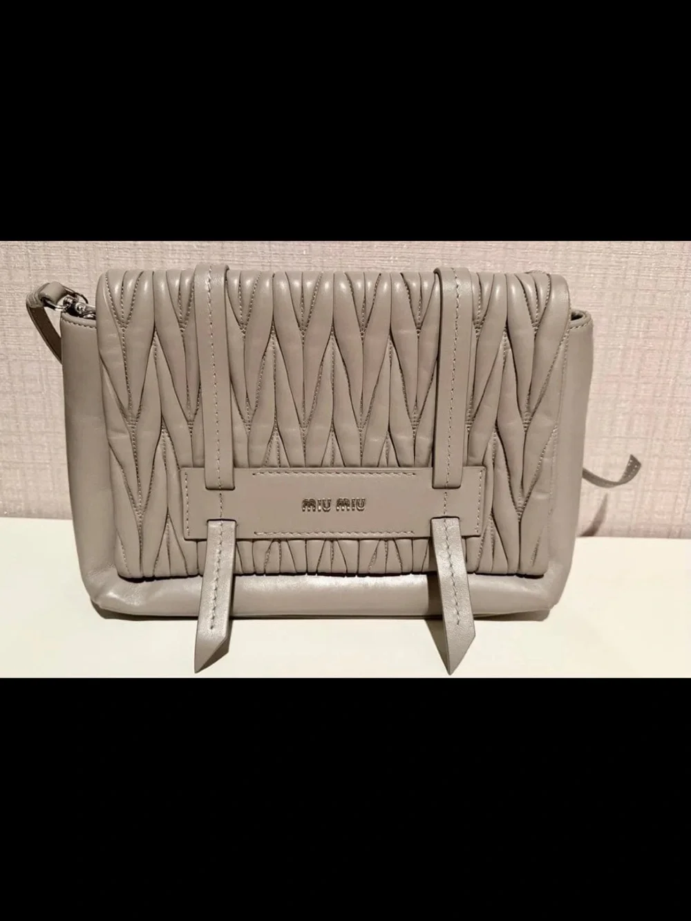 Miu Miu Quilted Leather Shoulder Bag in Light Gray